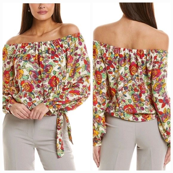 NWT Vince Camuto Women's Floral Off the Shoulder Tie Hem Top Size XS - Picture 1 of 11